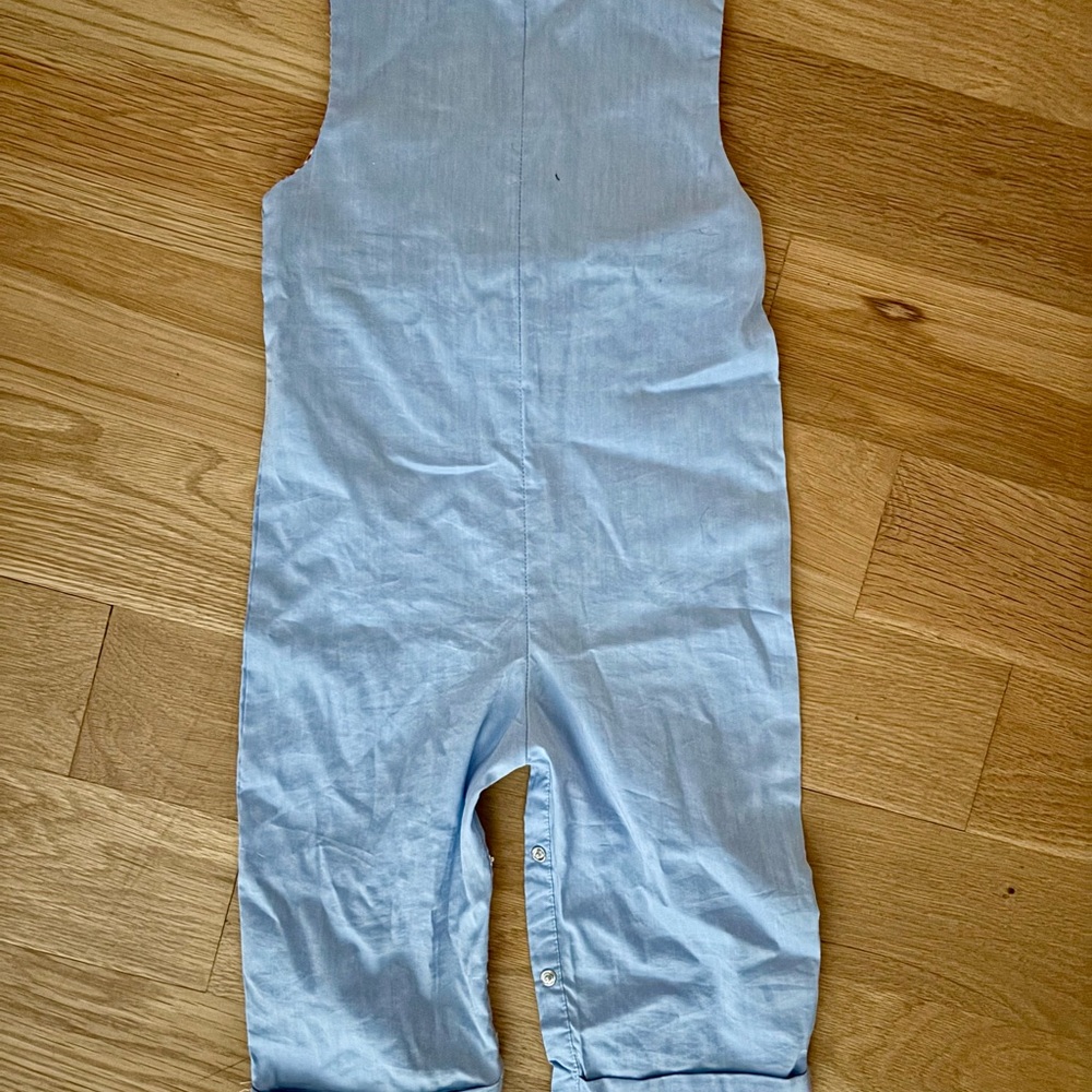 Light Blue Smocked Santa and Sleigh Overalls - Picture 6 of 7